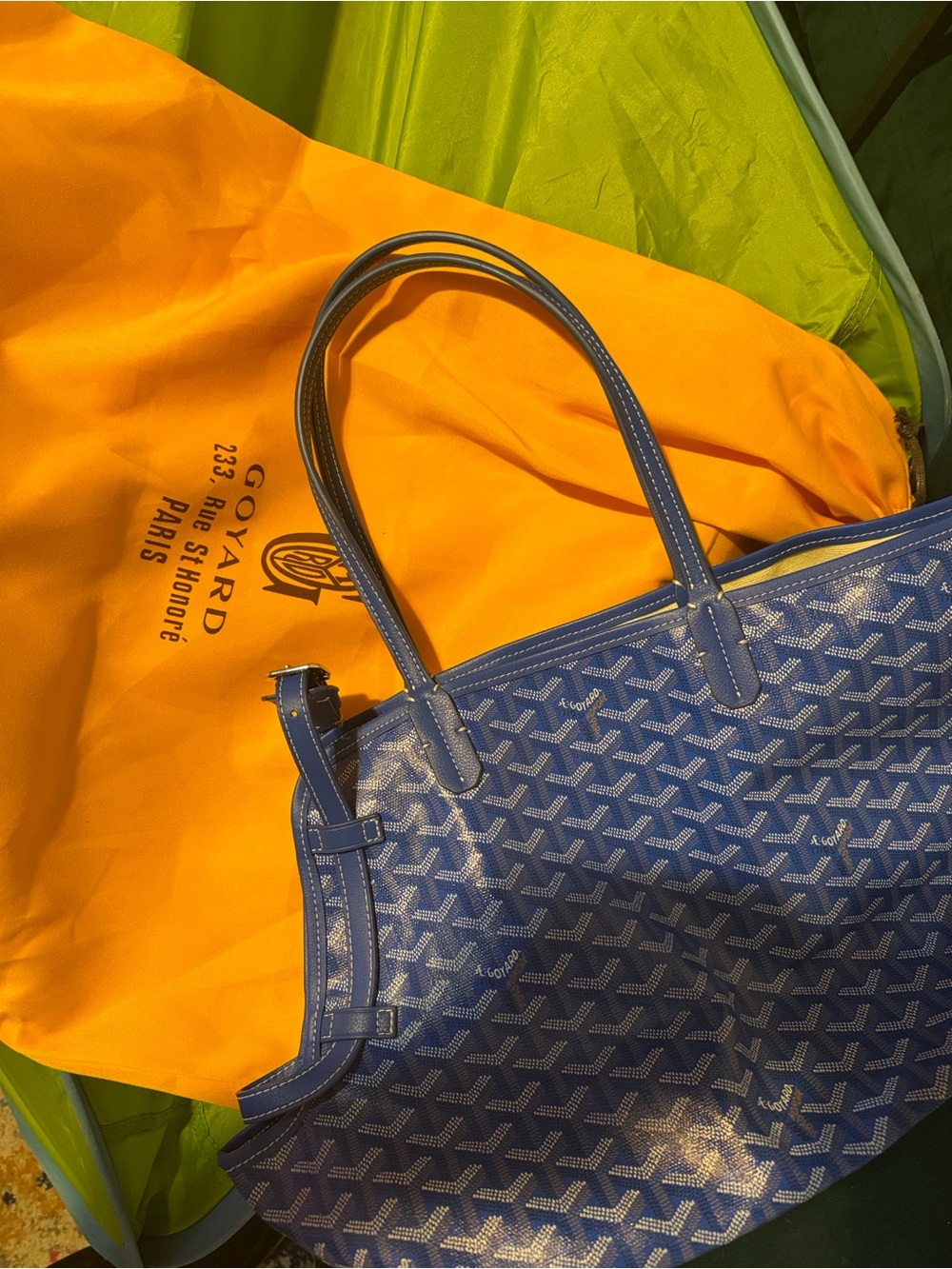 Goyard Blue Goyardine Chevron Tote